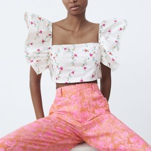 Zara Floral Ruffle Top NWT